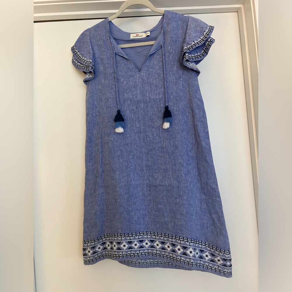 Vineyard Vines Embroidered Tunic Linen Blue Dress Size 4, 6 XXS